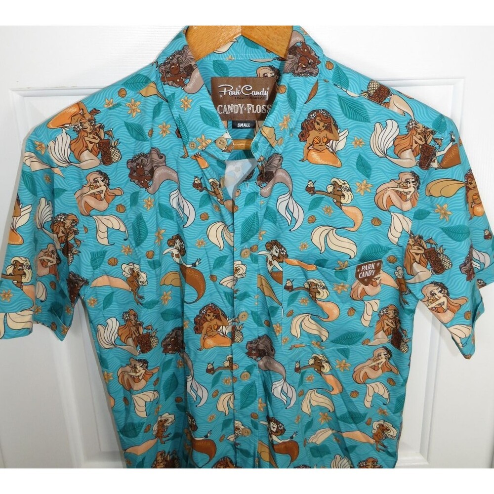 Park Candy Candy Floss Mermaid Lagoon Button Up Shirt AOP Mens Size Small